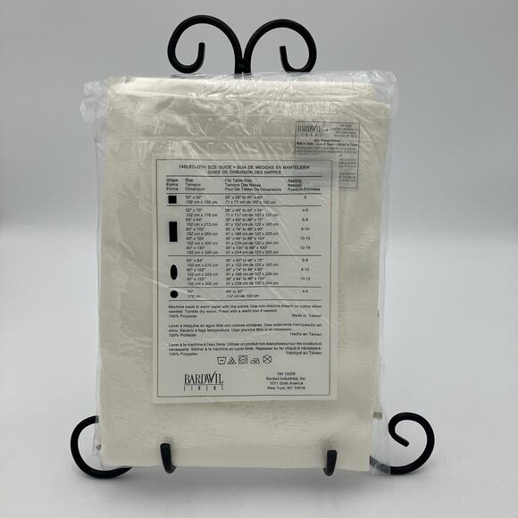 Bardwil Linen Ease Wrinkle Free Tablecloth Off White 60x84” Oval 100% Polyester - Picture 3 of 4